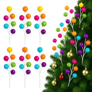 Imagem de Sosation Pacote com 6 palhetas de bolas de Natal, enfeites de árvore de Natal, esferas coloridas, palitos de bolas de Natal inquebráveis, galhos para vaso de árvore de Natal, grinalda, escadas