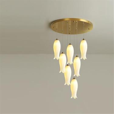 Imagem de OUFULA Contemporâneo Girar Escada Pendente Lâmpada LED Moda Criatividade Sala Restaurante Quarto Villa Hotel Edifício Duplex Candelabro (D A 7 luzes)