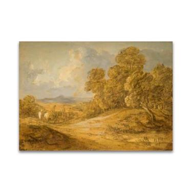 Imagem de Pintura famosa de arte de parede - (Figuras a cavalo) por Thomas Gainsborough - Reproduções impressas em tela - Imagens para decoração de sala de estar (50 x 70 cm (19,7 x 27,5 pol)/sem moldura)