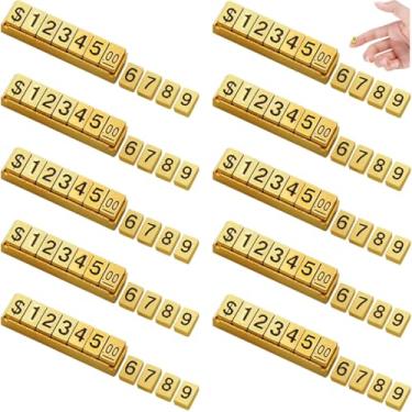 Imagem de EHERDM 10 conjuntos de cubos de exibição de preços de blocos numéricos magnéticos montagem ajustável metal dourado etiquetas de preço suporte para joalherias, balcões, loja de varejo, dólar de Hong