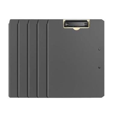 Imagem de Pastas Pasta de prancheta com capa dobrável 5 peças, pasta PP resistente clipe duplo, organizador arquivo contrato, fichário, material escritório(Preto)