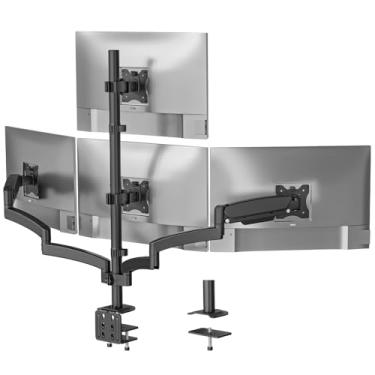 Imagem de WALI Suporte para monitor quádruplo para telas de 17-27 polegadas, suporte de mesa de 4 monitores totalmente ajustável com braçadeira e base de ilhós, braço de monitor de mola a gás, até 9 kg cada