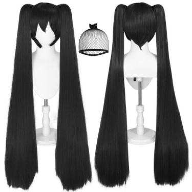 Imagem de Peruca Joneting Long Black Ponytail 122 cm para mulheres + boné de per