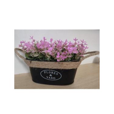 Imagem de Vaso Floreira Preta Cachepô Jardineira Com Alças De Corda E Planta - C