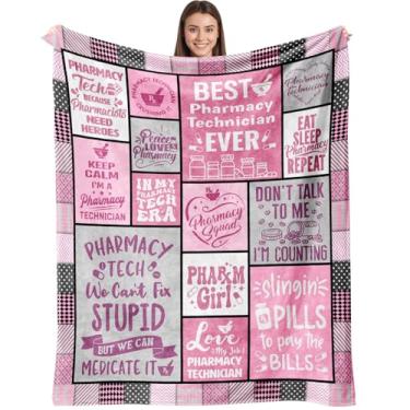 Imagem de Cobertor de presentes de técnico de farmácia 152 x 127 cm, presentes de semana de farmácia a granel, presentes de dia de tecnologia de farmácia para mulheres, presentes de agradecimento para colegas