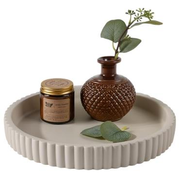Imagem de Bandeja decorativa para mesa de café, bandeja redonda de concreto de 28 cm, decoração de casa, centro de mesa para sala de jantar, sala de estar, balcão de cozinha, banheiro, bandejas decorativas