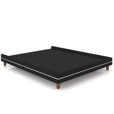 Imagem de Cama Casal Base Box Pés Madeira 168cm Suném P05 Veludo Preto - Lyam Decor