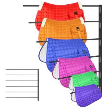 Imagem de Zwinz Suporte de almofada de sela, suporte de cobertor de cavalo montado na parede de 180 graus com 6 braços extralongos bem espaçados, suporte de cobertor de cavalo para vários acessórios