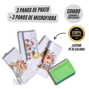 Imagem de 3 Panos de Prato Pé de Galinha Estampados + 3 Panos de Pia Microfibra 