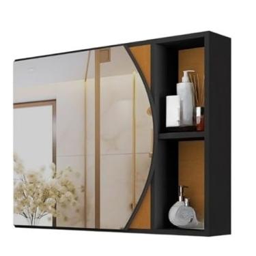 Imagem de Armário de Banheiro com Espelho e Prateleira, Móvel para Banheiro no Estilo Moderno, Gabinete Organizador para Lavabo(Preto Flex)