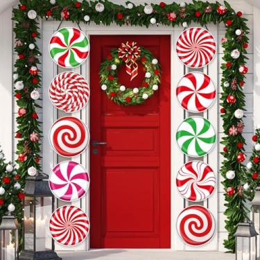 Imagem de Yaomiao 2 conjuntos de letreiros de varanda de doces de Natal de Natal colorido de hortelã-pimenta doce faixa de porta decoração de casa faixa interna para pendurar na parede para suprimentos de festa