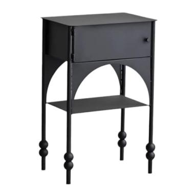 Imagem de Mesa lateral minimalista preta retrô sofá mesa lateral armário estreito mesa de cabeceira lazer café quarto varanda