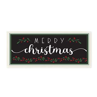 Imagem de Stupell Industries Frases de Feliz Natal sobre Black Festive Holly, placa de parede com design AE, 7 x 17, Off-White