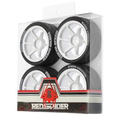 Imagem de REDSPIDER 12mm Hex RC Wheels and Tires Metal Wheel Rims OD2.56'' RC Rally Racing Tyres for Tamiya TT01 TT02 XV01 TA06 A959 PTG2 HPI KYOSHO PTG2 Traxxas 1:10 Street Touring Drift Car (Silver)