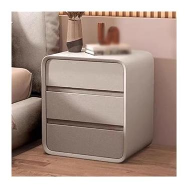 Imagem de Mesa de cabeceira toda de madeira maciça, três gavetas, mesa de cabeceira simples, bordas arredondadas, alça oculta, móveis de cabeceira, moldura de madeira maciça, mesa de cabeceira de microfibra em