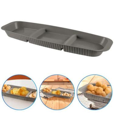 Imagem de Bandeja Retangular Petisqueira Plástico 3 Divisórias Frios Queijo Chur