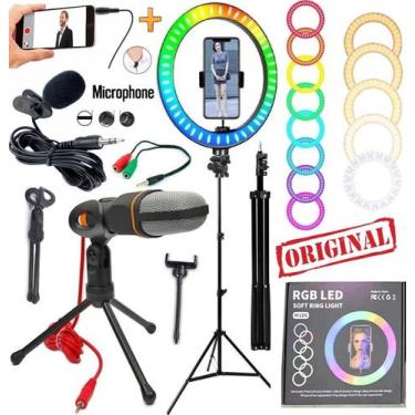 Imagem de Kit Youtuber Tripé Ring Light Led Rgb Colorido Iluminador Led Microfon