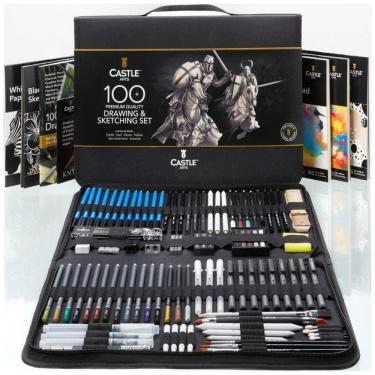Imagem de Kit Lápis de Cor Profissional com Maleta 100 peças Tintas Acrílicas, Aquarela, Castle Art Supplies