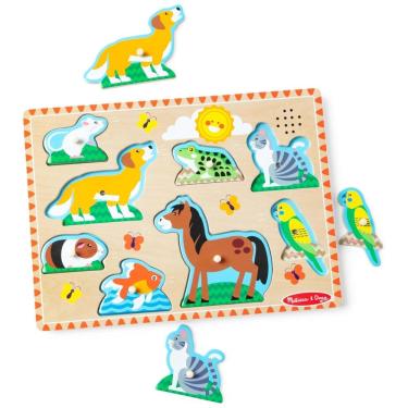 Imagem de Quebra Cabeça Infantil de Madeira com Efeitos Sonoros de Animais de Estimação e 8 Peças para Crianças Acima de 2 Anos, Melissa & Doug