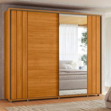 Imagem de Guarda Roupa Casal Ripado em MDF com Espelhos 2 Portas de Correr e Pés Dali Madetec