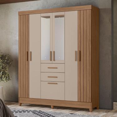 Imagem de Guarda Roupa Solteiro Frisado com Espelho 7 Portas 2 Gavetas e Pés Malta Moval