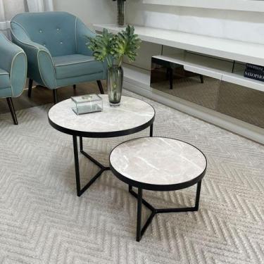 Imagem de Conjunto Mesa de Centro Redonda Dallas Marmorizado Areia - BELI HOUSE