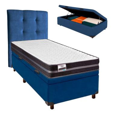 Imagem de Cama Box Bau + Colchão Solteiro Molas Ultralastic Bogota Inducol + Cabeceira Estofada