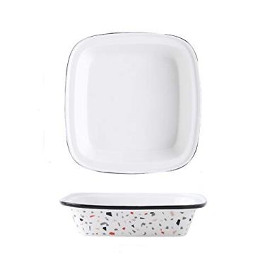 Imagem de Prato de serviço prato de jantar quadrado de porcelana, prato de sopa de salada de macarrão, prato de cozimento personalizado para servir arroz assado com queijo, pratos seguros para micro-ondas