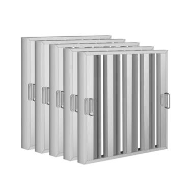 Imagem de Filtros de capô 49,5 L x 39,5 cm A, aço inoxidável 430, filtro de graxa para exaustor de cozinha comercial, 4 ranhuras, para sistemas de exaustor de restaurante, fácil de limpar (pacote com 5)