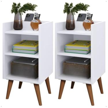 Imagem de Kit 2 Mesa de Cabeceira para Quarto Charme Cores Apoio de Cama Mesinha 61x30x30cm(KIT MAX BRANCO)