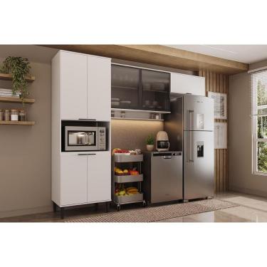Imagem de Cozinha Completa Alpha 7 Portas MDF 120cm Branco com 3 Módulos e Nicho para Forno