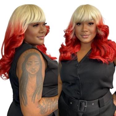 Imagem de Peruca Lace Normal Ondulada Fibra Premium 55cm Roxa Vermelha - bbless,