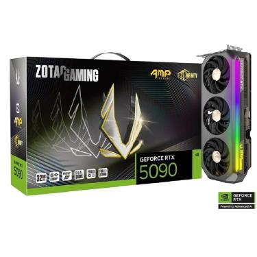 Imagem de Placa de Vídeo Zotac RTX 5090 AMP, 32GB, GDDR7, DisplayPort, UHBR, 512 BITS, Preto 