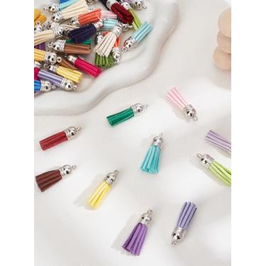 Imagem de Pingentes de borla de camurça sintética, 40 peças, 20 cores, pingentes de chaveiro com extremidades de cordão de plástico platina, berloque de fabricação de joias em massa para colar, pulseira, brinco
