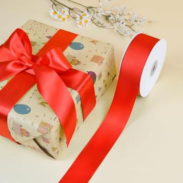 Imagem de Fita vermelha de 3,5 cm x 50 metros, fitas de cetim vermelho para embrulhar presentes, buquê de flores, artesanato, fabricação de laços de cabelo, decoração de festa de casamento
