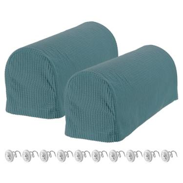 Imagem de Capas de apoio de braço elásticas antiderrapantes para cadeiras, sofás, poltronas, poltronas, poltronas, 1 conjunto com pinos torcidos (azul lago)