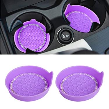 Imagem de Porta-copos de carro universal automotivo impermeável antiderrapante suporte de copo à prova de peneira acessórios interiores de carro Bling pacote com 2 roxo