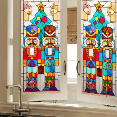 Imagem de HOMETITUTE Película de privacidade para janela de vitral de soldados quebra-nozes adesivo decorativo de Natal para casa, escritório, banheiro, quarto, sala de estar, 48 x 100 cm
