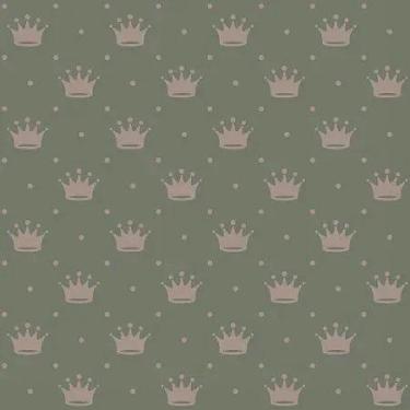 Imagem de Tecido Tricoline Mini Coroas Bege Fundo Verde Pistache - Coleção Afeto