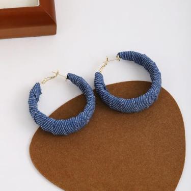 Imagem de Brincos de argola jeans azul ocidental para mulheres, vintage, redondo, argola grossa, estilo ocidental, joias delicadas, adjustable, Metal, Sem pedra preciosa