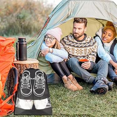 Imagem de Bolsa de viagem portátil para sapatos com cordão, organizador de sapatos de poliéster transparente, bolsa dobrável para armazenamento de sapatos (preta 37 x 43 cm)