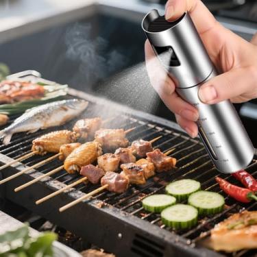 Imagem de Pulverizador de óleo de 100 ml para cozinhar, dispensador de óleo 2 em 1 para cozinha, dispensador de azeite de oliva para utensílios de cozinha, fritadeira a ar, salada, churrasco (prata)