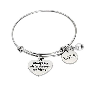 Imagem de Pulseira com berloques de pérolas Always My Sister Forever My Friend Love, presente personalizado para irmã, One Size, Aço inoxidável, Sem Pedra Preciosa