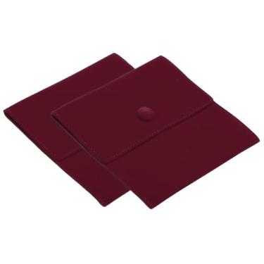 Imagem de Bolsa de joias de 12 x 12 cm, pacote com 2 bolsas de veludo macio com botão de pressão, armazenamento portátil para anéis, colar, pulseira, brinco, relógio, vermelho escuro