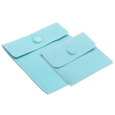 Imagem de Bolsa de joias, pacote com 2 bolsas de veludo macio com botão de pressão, armazenamento portátil para anéis, colar, pulseira, brinco, relógio, ciano claro (8,6 x 8,6 cm, 12,7 x 12,7 cm)
