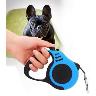 Imagem de Coleira retrátil para cães com trava antipuxão, guia extensível para cães e gatos, controle de um botão e gancho de aço inoxidável à prova de ferrugem (azul-preto)