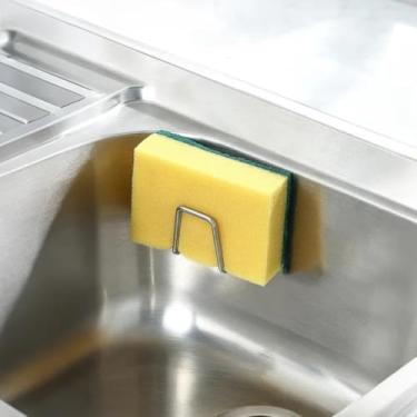 Imagem de Suporte de esponja para pia de cozinha de aço inoxidável - montado na parede, sem perfuração, mantém as superfícies arrumadas, prata