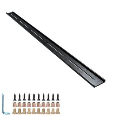 Imagem de C Channel Suporte de aço suporte de metal suporte oculto C suporte para mesa borda viva laje marcenaria, acabamento de revestimento preto, 6 furos (1 pacote, 60 cm)