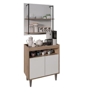 Imagem de Aparador Cantinho Do Café E Painel 2 Prateleiras Flora M24 Freijó/branco - Mpozenato