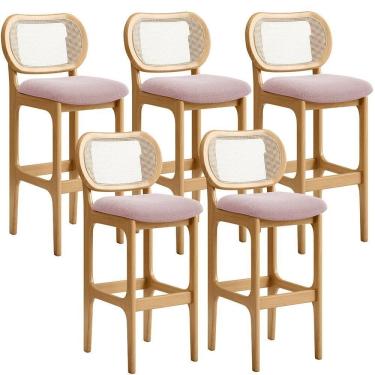 Imagem de Kit 05 Banquetas Altas Para Cozinha Bancada Sala Tela Betta Fixa L02 Bouclê Rosê - Lyam